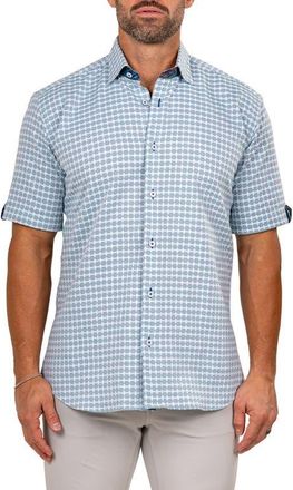 Maceoo Galileo Marthy Short Sleeve Cotton Button-Up Shirt in Green at Nordstrom, Size 2