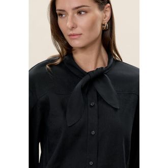 Rebecca Taylor Stretch Linen Top in Black at Nordstrom, Size X-Small
