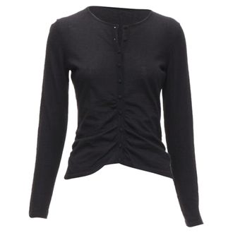Oscar De La Renta silk cashmere gathered front black cardigan