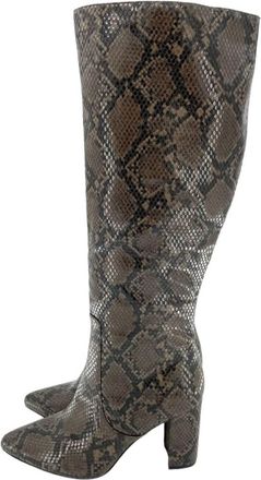 14th & Union Womens Jarden Snake Print Glossy Vegan Leather Tall Boots In Brown