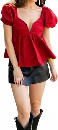 BuddyLove Houston Puff Sleeve Top In Crimson