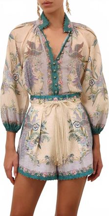 Zimmermann Indra Tuck Short In Cream Scarf Floral