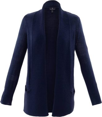 Marble Scotland Womens Edge To Edge Longline Long Sleeve Cardigan In Navy