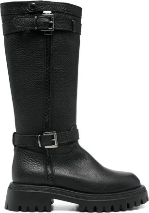 Gisèl moirè leather knee-high boots - women - Calf Leather/Rubber/Calf Leather - 39 - Black