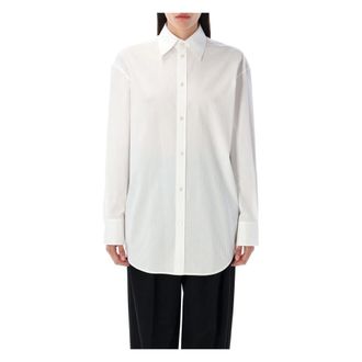Saint Laurent Shirts, female, White, Size: S White Striped Cassandre Shirt