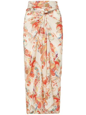 Etro Printed Cotton & Silk Midi Sarong Skirt