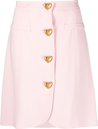 Moschino heart-button high-waist miniskirt - women - Viscose/Acetate/Elastane/Silk - 38 - Pink