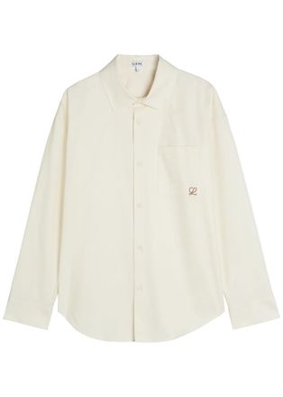 Loewe Anagram-embroidered Cotton-poplin Shirt - Ecru - 40 (C15.75 / M)