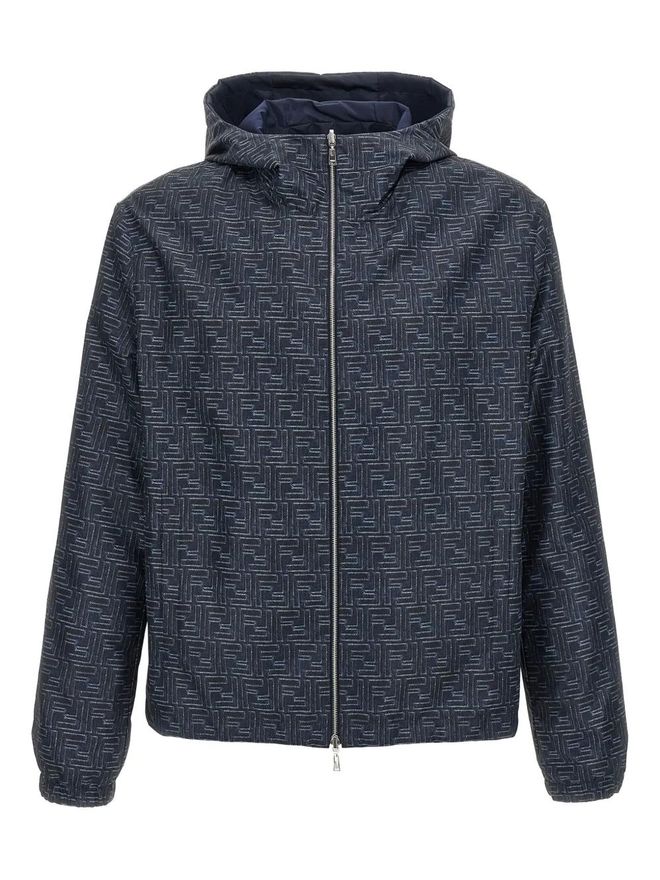 Fendi patterned hooded jacket - men - Polyester - 50 - Blue from