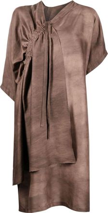 Uma Wang asymmetric drawstring T-shirt - women - Cotton/Silk - S - Brown