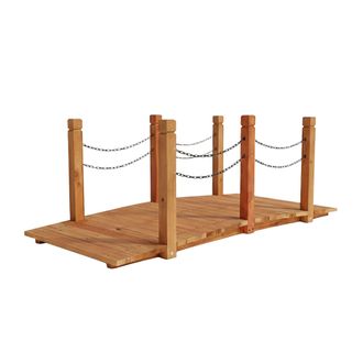 Relaxdays Puente Relaxdays Para Jard&iacute;n, Postes Con Cadenas, Madera De Abeto, Para Estanque, 55&times;150&times;67 Cm, Naranja