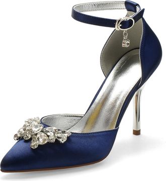 Miyoopark Wedding Shoes for Bride Ankle Strap Evening Pumps for Women M526 Dark Blue UK 6.5