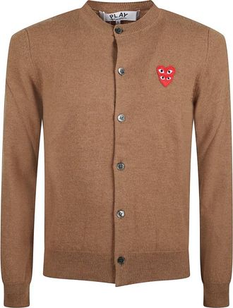 Comme Des Gar&ccedil;ons Heart Patch Cardigan - Heren - Vesten - Bruin - XS - Wol - Truien & Vesten