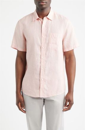 Nordstrom Solid Short Sleeve Linen Button-Up Shirt in Pink Tan - White Eoe at Nordstrom, Size Xxx-Large