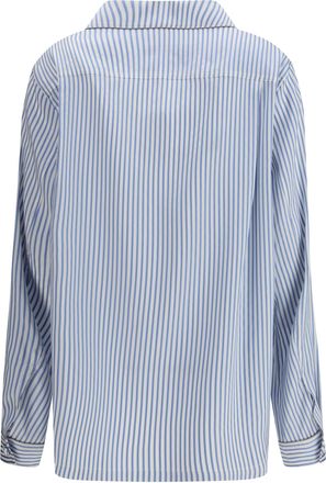 Tom Ford Womens Striped Silk Pj Shirt Sky Blue-Off White Blue/off