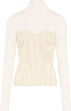 Jean Paul Gaultier Witte Geribbelde Wollen Coltrui - Dames - Coltruien - Wit - S - Wol - Truien & Vesten