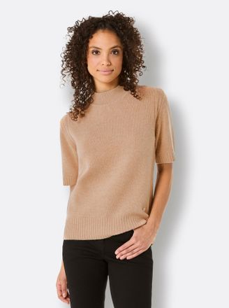 Cr&eacute;ation L Kurzarmpullover CREATION L PREMIUM Merino-Kaschmir-Pullover, Damen, Gr. 36, gelb (camel, meliert), 80% Schurwolle, 20% Kaschmir, unifarben, Pullover K