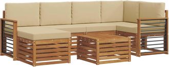 vidaXL Conjunto De Sof&aacute;s De Exterior 7 Uds. Natural Y Beige Poli&eacute;ster Vidaxl