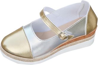 Generic Silver Women Winter Wear Heels Round Toe Colorblock Buckle Rope Thick Sole for Leisure Activities