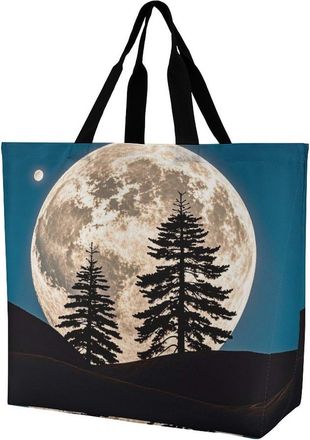 Generic Pine Trees Of The Moon Tote Bag Durable Carry Bag Lightweight Handbags For Camping Casual Travel