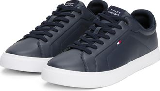 Tommy Hilfiger Sneaker TOMMY HILFIGER ICON COURT LTH FLAG ESS, Herren, Gr. 41, blau (dunkelblau), Leder, Lederimitat, Schuhe Sneaker, Freizeitschuh, Halbschuh, Schn&uuml;
