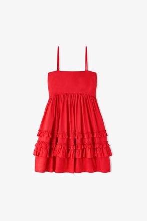 Ganni Red Dress in Cotton - Size 10/12 Organic