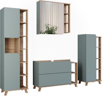 Vicco Conjunto De Muebles De Ba&ntilde;o Karen, Sonoma/azul, 4 Partes