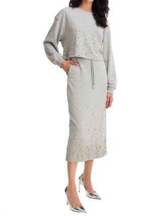 Allison New York Rhinestone Midi Skirt In Heather Grey