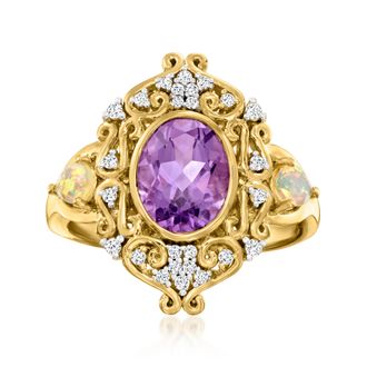 Ross-Simons Amethyst and. White Zircon Ring With Opals in 18kt Gold Over Sterling
