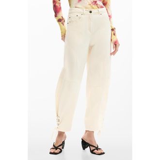 Desigual Lace Up Hem Denim Pants in Light Beige at Nordstrom, Size X-Large