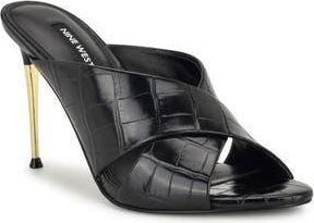 Nine West Sancie Croc Embossed Stiletto Sandal in Black at Nordstrom Rack, Size 8.5