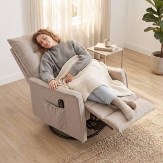 HOMCOM Massage Recliner Armchair, Swivel Rocking Recliner Chair in Brown | Size: Armchair
