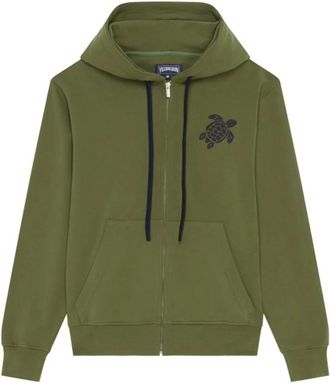 Vilebrequin Cotton Full Zip Hoodie Big Turtle Embroidery - Heren - Vesten met rits - Groen - XL - Katoen - Hoodies & sweatvesten