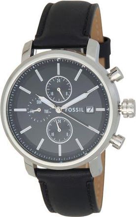 Fossil Rhett Multifunction Black LiteHide Leather Watch in Silver at Nordstrom Rack