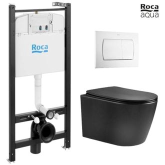 Roca Roca - Bastidor Active Pack Cisterna Empotrada Y Pulsador Blanco Br Con Inodoro Suspendido Nebula Black Mate Rimless
