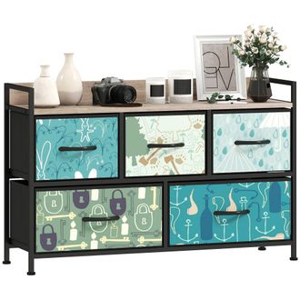 HOMCOM 5-Drawer Chest of Drawers - Fabric Dresser with Open Shelf - White | TJ Hughes