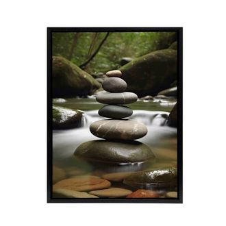 Artery8 Zen Stones in Forest River Massage Salon Framed Canvas Wall Art Print | Size: W24 x H32