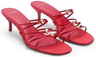 Mango Kitten Heel Satin Strap Sandal in Red at Nordstrom, Size 37