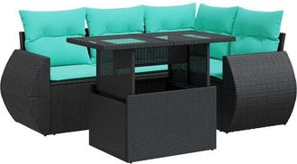 vidaXL Set Sof&aacute;s Jard&iacute;n Y Cojines 5 Pzas Rat&aacute;n Sint&eacute;tico Acacia Negro Vidaxl