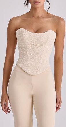 House of CB Larra Strapless Lace Corset in Vintage Ivory at Nordstrom, Size X-Small