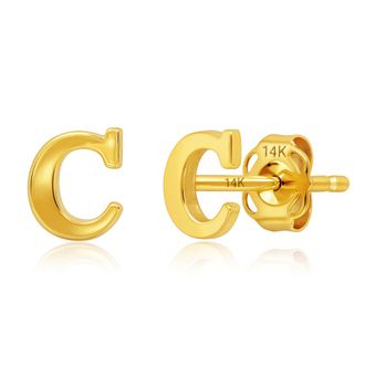 MAX + STONE Genuine 14K Gold Yellow Letter Initial Stud Earrings (5mm)