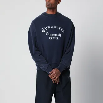 Willy Chavarria Felpa blu navy effetto vintage con stampa logo