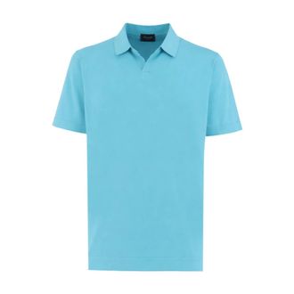 Drumohr Polo Shirts, male, Blue, Size: 2XL Knitted Cotton Polo Shirt