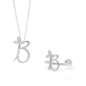 Say It With Winged Initial Ring Gift Set - Silver - B | Size: 18 inches