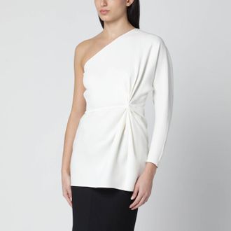 Valentino Ivory one-shoulder top in couture cady