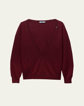 Prada Cashmere Plunigng V-Neck Sweater
