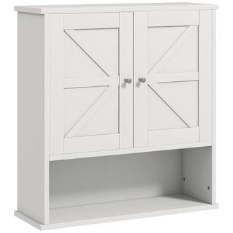 Kleankin Kleankin Armario De Ba&ntilde;o De Pared, Mueble De Ba&ntilde;o Colgar R&uacute;stico Con Compartimento, Estante Ajustable, 2 Puertas, Para Lavadero, Sobre Inodoro, Blanco