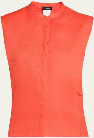Akris Linen Sleeveless Button-Down Blouse