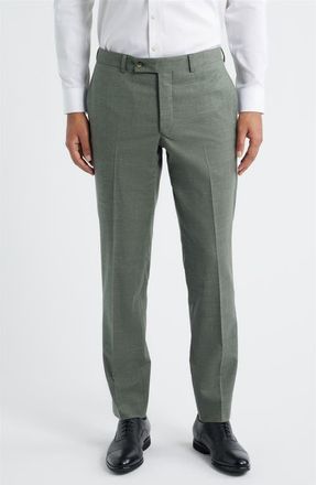 Jack Victor Patrick Stretch Tropical Wool, Silk & Linen Blend Pants in Olive at Nordstrom, Size 30