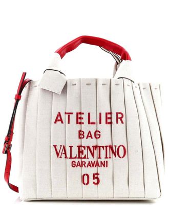 Valentino Red Canvas Atelier 05 Tote Pleated Medium (Authentic Pre-Loved)